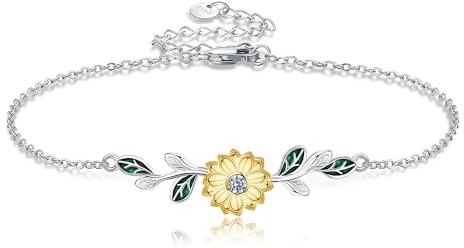 Blume Armband S925 Sterling Silber Sonnenblumen/Schottischer Distel/Gänseblümchen/Lotus/Senfkorn/Forget Me Not Armband Blume Schmuck Geschenk für Frauen Blumenliebhaber