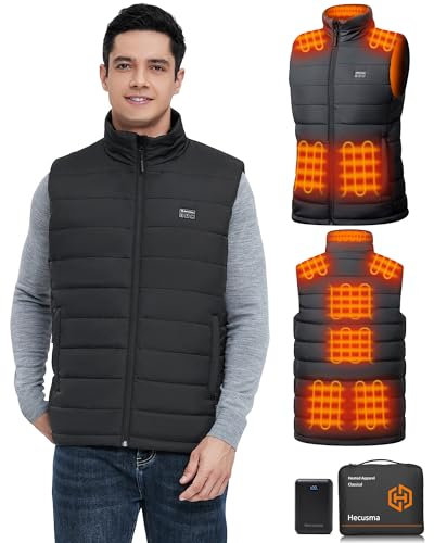 Hecusma Gilet Chauffant Homme avec Batterie incluse 16000mAh 7.4V, Veste Chauffante Homme Conception Sans Lumières, Gilet Chauffant Electrique pour de Plein Air Sports Hiver
