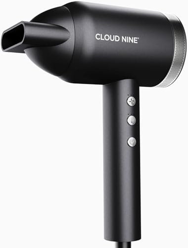 CLOUD NINE The Airshot Pro Hair Dryer Starlight Collection Grey | Powerful Salon Self Clean Mode Long Lasting Temperature Control | Eco Precision Motor Magnetic Diffuser | 1600W Lightweight & Portable