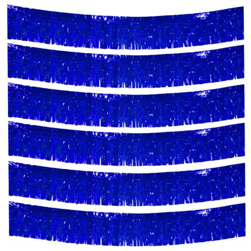 6-Pakete Folie Fringe Girland Metallic Folie Tinsel Fringe Girland Wand Hängende Fringe Banner für Parade Floats, Hochzeit, Weihnachten, Geburtstagsparty Halloween Deko (Blau)