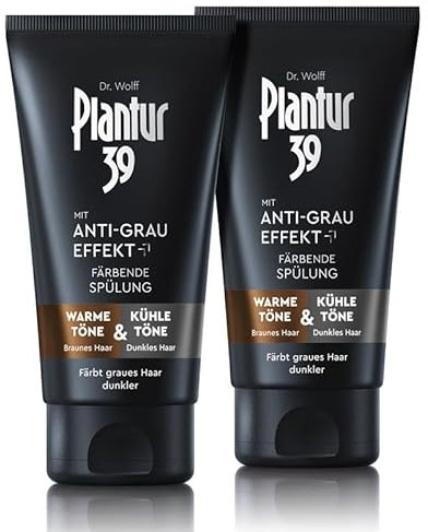 Plantur 39 Anti-Grau färbende Spülung, 2 x 150 ml – Conditioner für dunkleres Haar – Kaschiert graue Haare sanft – Permanent färbende Spülung