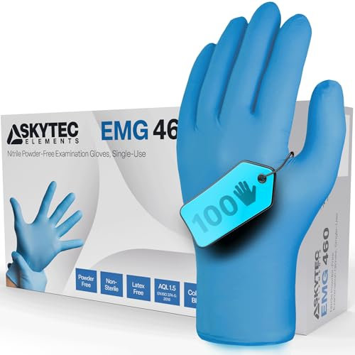 Skytec Premium Blue Nitrile Gloves - Pack of 100 Latex-Free Disposable Gloves - Non-Sterile Surgical Gloves for Medical, Food, & Cleaning - EN 455/374 PPE Certified - Large