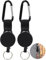 Greacesrio 2 Pcs Porteclés Rétractable, Dérouleur Badge, Mousqueton Avec Enrouleur Rétractable, porte clef retractable avec cordon en acier extensible de 60 cm (Noir)