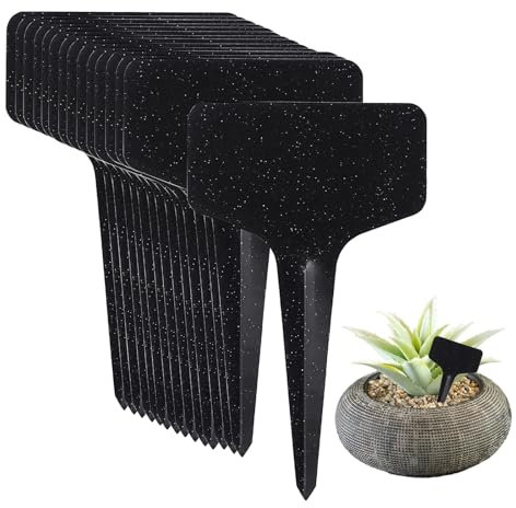 GWHOLE 50 Stück Pflanzenschilder Pflanzenstecker aus Kunststoff T-förmige Pflanzenetiketten Pflanzen DIY Schilder Stecketiketten zum Beschriften für Draußen Garten 6 x 10 cm, Schwarz
