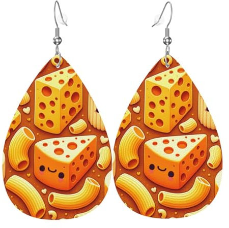 Earrings Käse-Makkaroni-Essen, Ohrringe Leichte Teardrop Ohrringe Gedruckte Leder Ohrringe Für Feiertag Zubehör Ornament