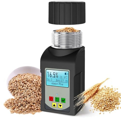 MiBoce Getreidefeuchtemessgerät, Digitales Getreidefeuchtemessgerät, Mit LCD-Hintergrundbeleuchtung, 90 Ml Fassungsvermögen, Messbereich 4,6% ~ 36%, 99 Messwerte, Für 25 Getreidesorten