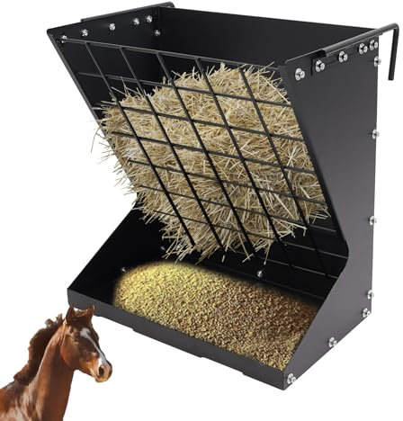 Heuraufe Pferd Futterschüssel Pferd, Futterraufe mit Verstellbaren Haken, Wandraufe Futtertrog für Schafe auf Viehfarmen im Innen- & Außenbereich, bis 30kg (Schwarz)
