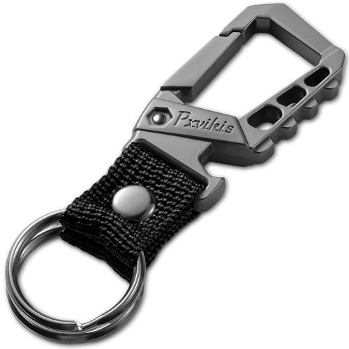 Pxvikis Heavy duty key chain metal carabiner clip bottle opener keychain holder car key fob belt ring unisex for men and women.Black
