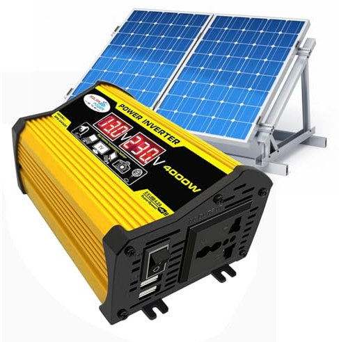 Kit de energía solar portátil - Kit de panel solar, kit solar completo para autoconsumo con inversor de 4000 W | Pantalla LED y controlador de carga de 30 A, dos puertos USB, generador de emergencia p