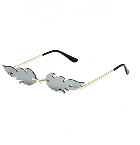 WDZAYXC Flammen-Design Sonnenbrille | Retro, Randlos, UV Schutz