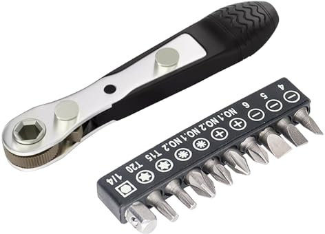 Mini Ratchet Screwdriver Set - 1/4 Inch Right Angle Screwdriver with 36 Tooth Reversible Ratchet for Tight Spaces - High Torque Offset Angled Screwdriver with Bits – Small Ratchet Tool Kit for Home