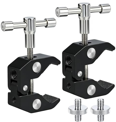 2 Pezzi Super Clamp, Morsa Supporto Cavalletto, Super Clamp | con Filettatura 1/4, Supporto Fotocamera, Scrivania Parete Pannello Clip per Fotocamere, Luci, Ombrelli, Ganci, Mensole