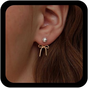 Cybche Vintage Perle Ohr Jacke Ohrringe Gold Bogen Ohrstecker Ohrringe Band Perle Ohrring Vorne Zurück Bogen Ohrring Hohl Bowknot Stud Braut Hochzeit Baumeln Schmuck Für Frauen