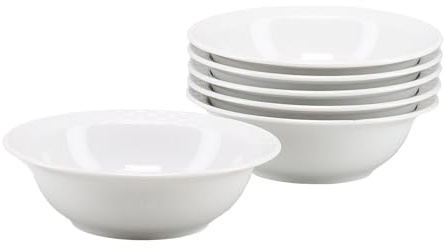 CreaTable, 24645 Série Polo Weiss Lot de 6 bols à céréales en porcelaine pour 6 personnes Passe au lave-vaisselle et au micro-ondes Production de qualité