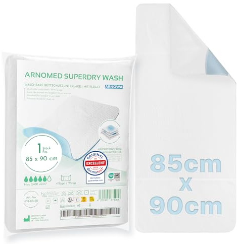 1x ARNOMED® Inkontinenzunterlage waschbar 85x90cm, Bettunterlage | Betteinlage wasserdicht mit Flügeln wiederverwendbar, Bettschutz Unterlage, Wickelunterlage Kinder, Unterlage Senioren
