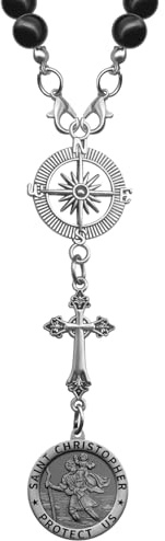 St Christopher Auto Rückblick Spiegel Dekor Medaille, Kreuz hängende Zubehör mit Auto Rosenkranz Schlüsselanhänger Charme (St Christophorus 01)