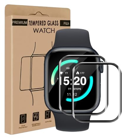 Cable Leader 2 Stück Schutzfolie für Panzerglas für Apple Watch Series 7/8/9 41mm, Anti-Kratzer Bläschenfrei HD-Klar iWatch 41mm Displayschutz, 3D Curved Präzise Passform Apple Watch 9 41mm Schutzglas