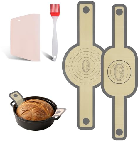 OSDUE Silicone Bread Sling for Dutch Oven, 2PCS Baking Mat | Non-Stick Reusable, with Extra Long Handles, Heat Resistant, Bread Making Accessories for Transferring Sourdough Baking ,Gray