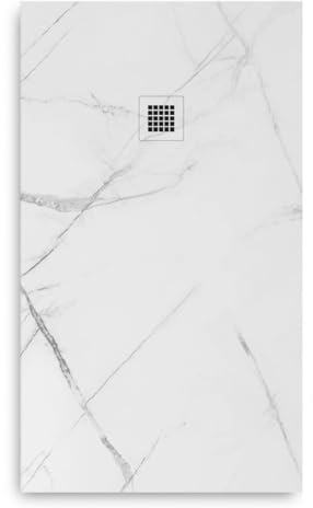 ImberDeck | Receveur de Douche Effet Marbre - Résine et Charge Minérale - Antidérapant & Gelcoat - Siphon et Grille Inclus - Bac à Douche Luxe (Marbre Blanc, 70x200)