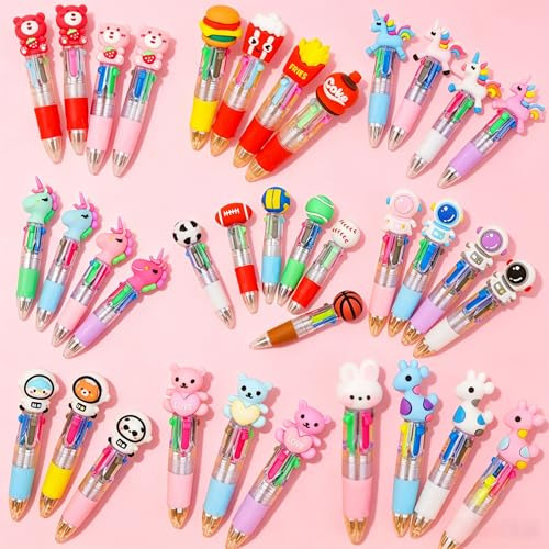 36 Pièces Stylo 4 Couleurs En 1, Stylos À Bille Kawaii, Mini Mignon Stylo Bille Rétractable Mini Stylos Enfant Cadeaux Anniversaire Enfants Invites pour Fête Gadget Anniversaire Enfant (B)