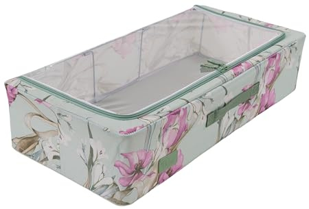 Periea 'Casey' Underbed Storage Boxes with Lids - Foldable, Stackable, and Space-Saving Organiser to Keep Your Space Tidy and Clutter-Free - Green Floral - Medium