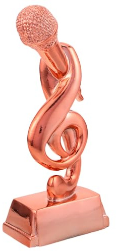 HOUDERCO Scultura Microfono in Resina Color Oro, per competizioni di Canto e Karaoke, Decorazione Versatile per artisti e Eventi Musicali