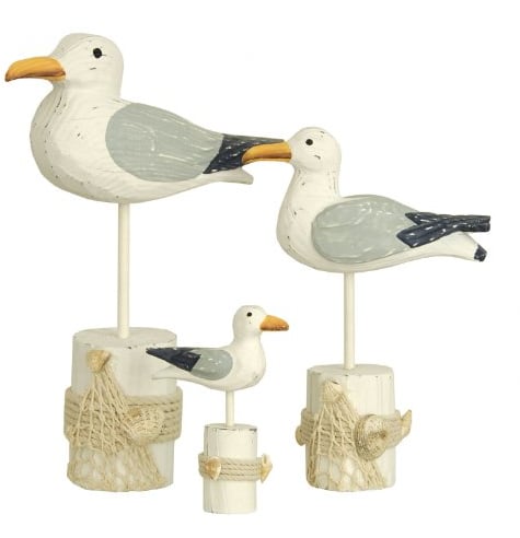 Möwe auf Poller, 14cm Maritime Dekoration Weiß
