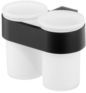 Bisk 02960 Futura Frosted Glass Double Tumbler Holder, 13.5 x 9.5 x 9.5 cm, Black Satin