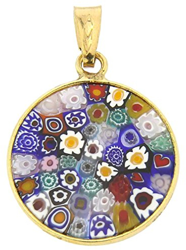 Glass Of Venice - Colgante de cristal de Murano italiano pequeño Millefiori redondo multicolor de 3/4 pulgadas de plata de ley - Colgantes de cristal de Murano para mujer, One Size, Vidrio, No es una