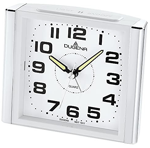 Dugena Quarzwecker 4460594, schleichende Sekunde, mit Weckzeiger, Weckwiederholung, LED-Zifferblattbeleuchtung, ansteigendes Wecksignal, Maße 12 x 10 x 4,3 cm