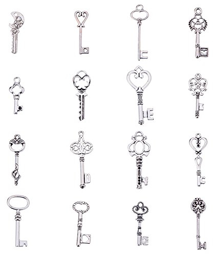 PandaHall 45~55 Stück Vintage Schlüssel Tibetischem Stil Schlüsselanhänger Deko Anhänger Schlüssel Halskette Charms für Halskette Herstellen Schmuck Basteln Hochzeit Deko, Antique Silver