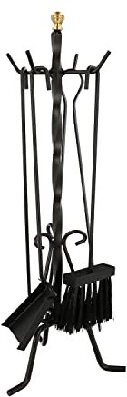 Juego Atizadores Forjados 5 Piezas 22x58 (Alt.) cm. Soporte, Cepillo, Recogedor, Atizador y Pinzas. Hierro Forjado