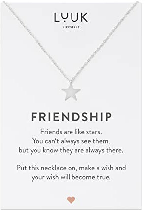 LUUK LIFESTYLE Edelstahl Halskette mit Anhänger und Friendship Spruchkarte, Glücksbringer, Freundschaftskette, Damen Schmuck - Stern Halskette - Silber