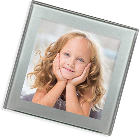 Personalised Custom Photo Glass Coasters Drink Mats Gift Set | Black Silver (Silver)