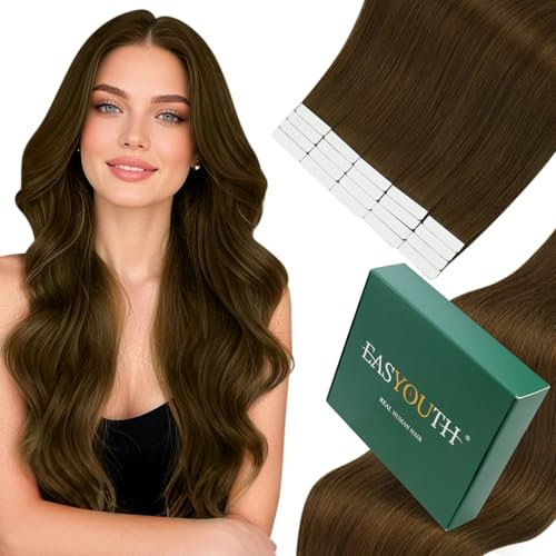 Easyouth Extensions Echthaar Tape in Braun Invisible Tape Extensions Echthaar Mittelbraun Tape in Extensions Echthaar Remy Glatt 50 cm 50g #4 20pcs