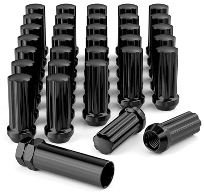 FLYCLE 32 Stück Radmuttern, 9/16-18, 5,1 cm lang, Keilnut, Kegelsitz mit 1 Steckschlüssel für 1994-2011 Dodge Ram 2500 3500 8 Lug Aftermarket-Räder