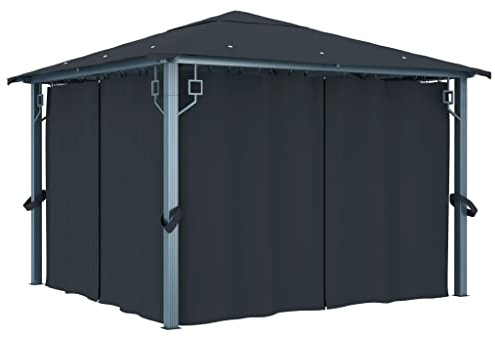 vidaXL Pavillon mit Vorhängen Partyzelt Gartenzelt Gartenpavillon Festzelt Garten Zelt Bierzelt Pavillion 300x300cm Anthrazit Aluminium Stahl