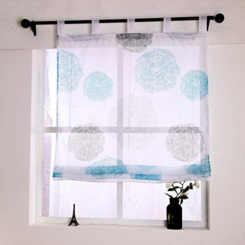Yujiao Mao Voile Raffrollo mit Kreise Druck Design Voile Raffrollos mit Schlaufen Transparenter Vorhang Blau BxH 120x150cm