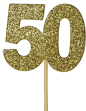 Anniversary House 12 Pcs Gold Glitter, 3.8 x 4.5 Centimeters Cupcake, Paper, Golden Wedding Anniversary Decorations, 50th Birthday Cake Topper, J065