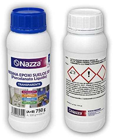 Porcelanato líquido 3D transparente, Resina epoxi para suelos con vinilos, Recubrimiento epoxy 3d autonivelante, de alta dureza y bajo olor, 750 gr. (A+B) Plástico