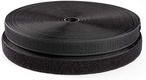 IHKFILAN Sew On Hook and Loop Tape Fastening Nylon Fabric Tape Sewing Tapes Both Sides Included (Black, 2.5 cm x 10 Meters)