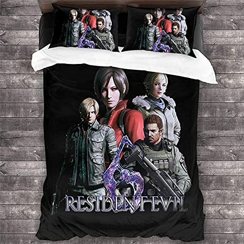 NICHIYOBI Resident Evil Bettbezug Bettwäsche Set - Bettbezug und Kissenbezug,Mikrofaser,3D Digital Print dreiteiliger Bettwäsche (1,Single 135x200cm)