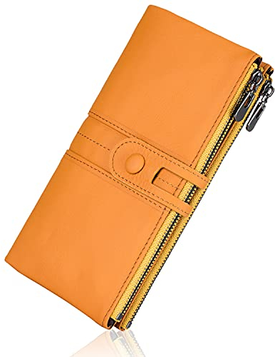 Roulens Geldbörse Damen - Groß Vintage Leder Geldbörse für Damen - Portemonnaie Damen Leder - Damen Portemonnaie mit RFID Schutz - Geldbeutel Damen mit 13 Kartenfächer mit Handyfach