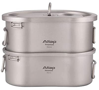 ATiAP Kit repas en titane avec poignée pliable et anneau de suspension portable pour camping, randonnée