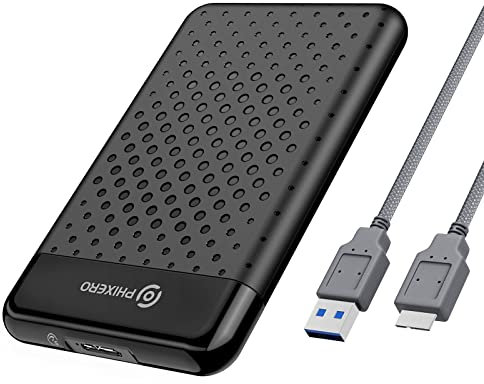 PHIXERO 2.5 Inch External Hard Drive Enclosure, Tool-Free Enclosure for 2.5 Inch SATA SSD and HDD, with USB3.0 Micro-B Cable, Supports UASP SATA I II III, No Additional Driver Required
