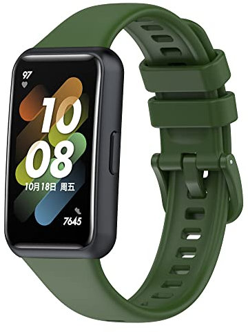 Yikamosi Correa Compatible con Huawei Band 7,liberación rápida Silicona Suave Cierre de Acero Inoxidable Correas de Repuesto para Huawei Band 7,Verde Ejercito