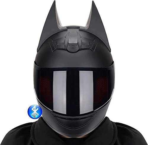 STTTBD Bluetooth Offroad Motorcycle Batman Full Helmet and Women,DOT/ECE Certified Men and Women Cool Cute Batman Full Face Helmet,Light Cool Electric Motorbike Racing Motorcycle Helmet H,Medium