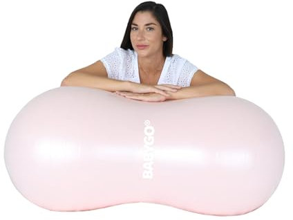 BABYGO® Peanut Ball for Labour Birth Pregnancy Exercise | Birthing Ball Maternity Labour Exercise Book & Foot Pump Included | Anti Burst Nude