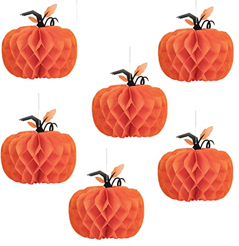 Figarge 6 Stück Halloween Papier Laterne Kürbis Dekoration, Papier Halloween-Kürbisse, Wabenkugeln Geburtstag Deko Zeremonie Dekoration für Halloween Party Garten Schlafzimmer Bar Indoor Dekoration