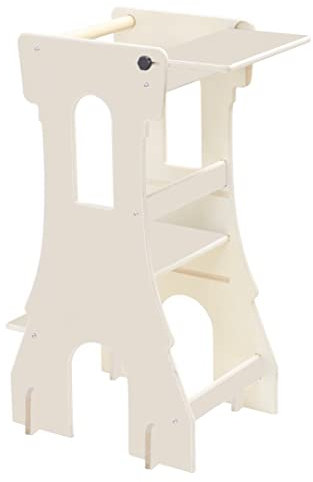 SWEETME Lernturm aus Holz für Kinder, Montessorianischer Turm Lernhocker bequem, 3 Höhenstufen, 100% Naturholz